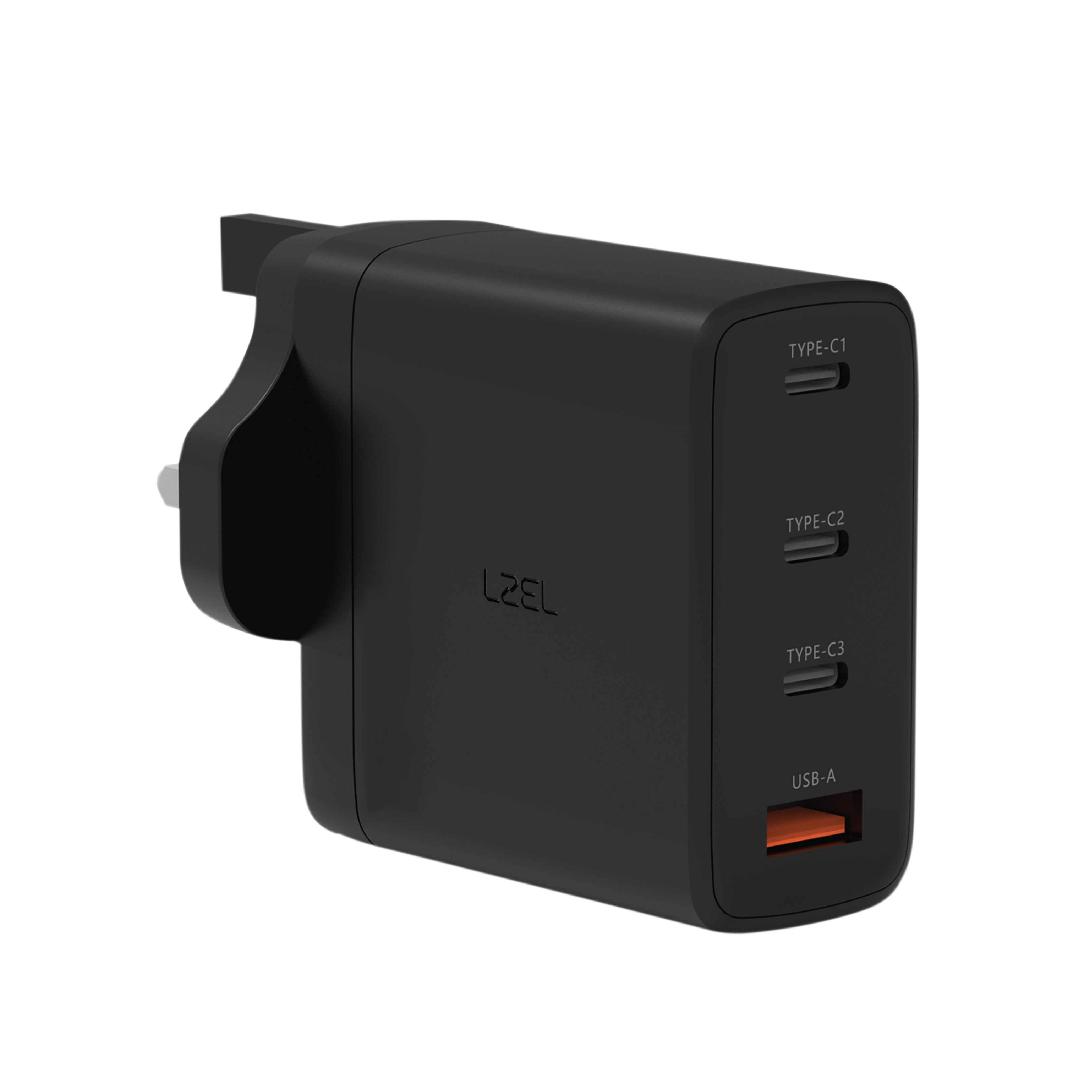 شاحن حائط فائق السرعة من ليزل بقوة 100 واط بأربع منافذ USB بتقنية GaN | أسود شاحن حائط فائق السرعة من ليزل بقوة 100 واط بأربع منافذ USB بتقنية GaN | أسود